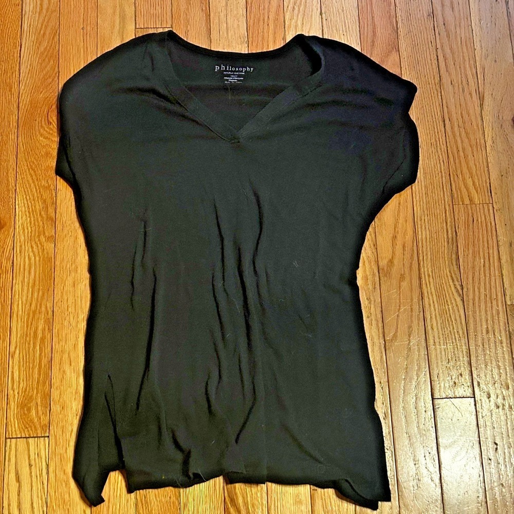Philosophy Black V Neck Semi Sheer T Shirt Size Small